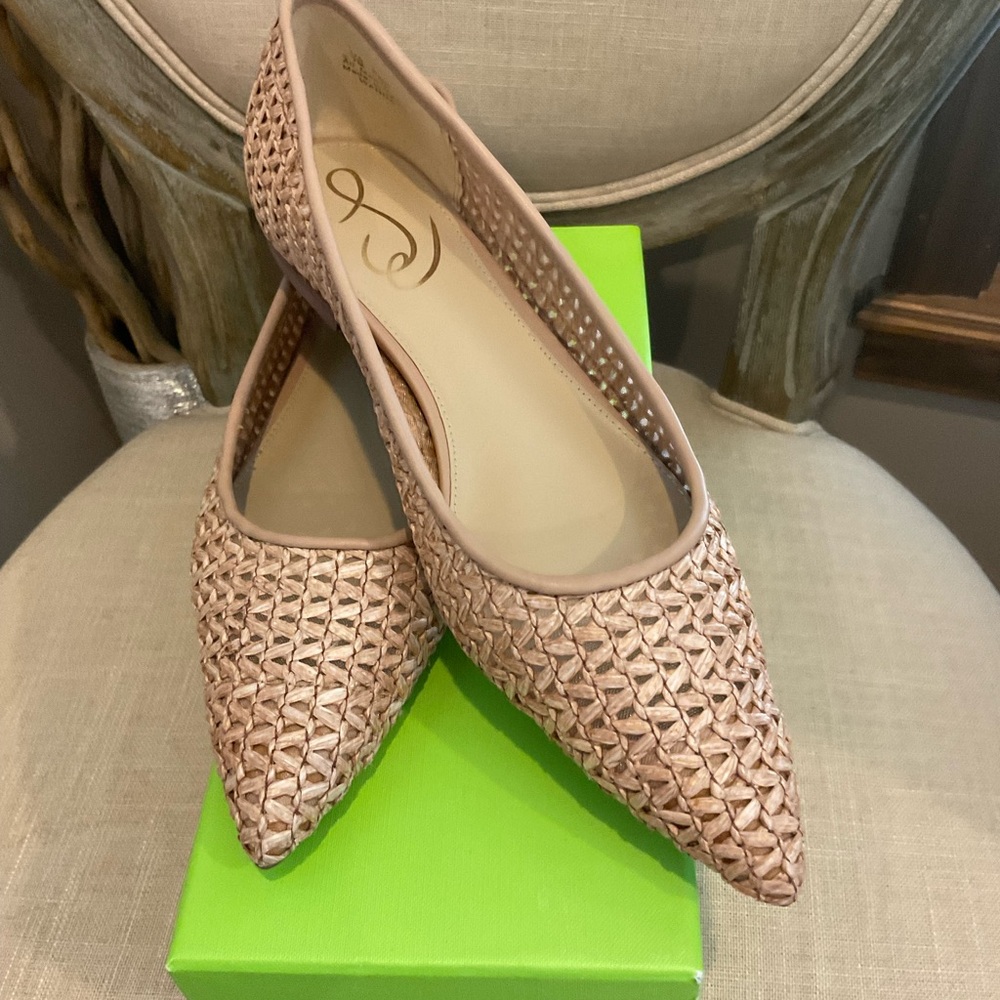 Sam Edelman Wanda Tan Raffia Pointed Toe Flat
